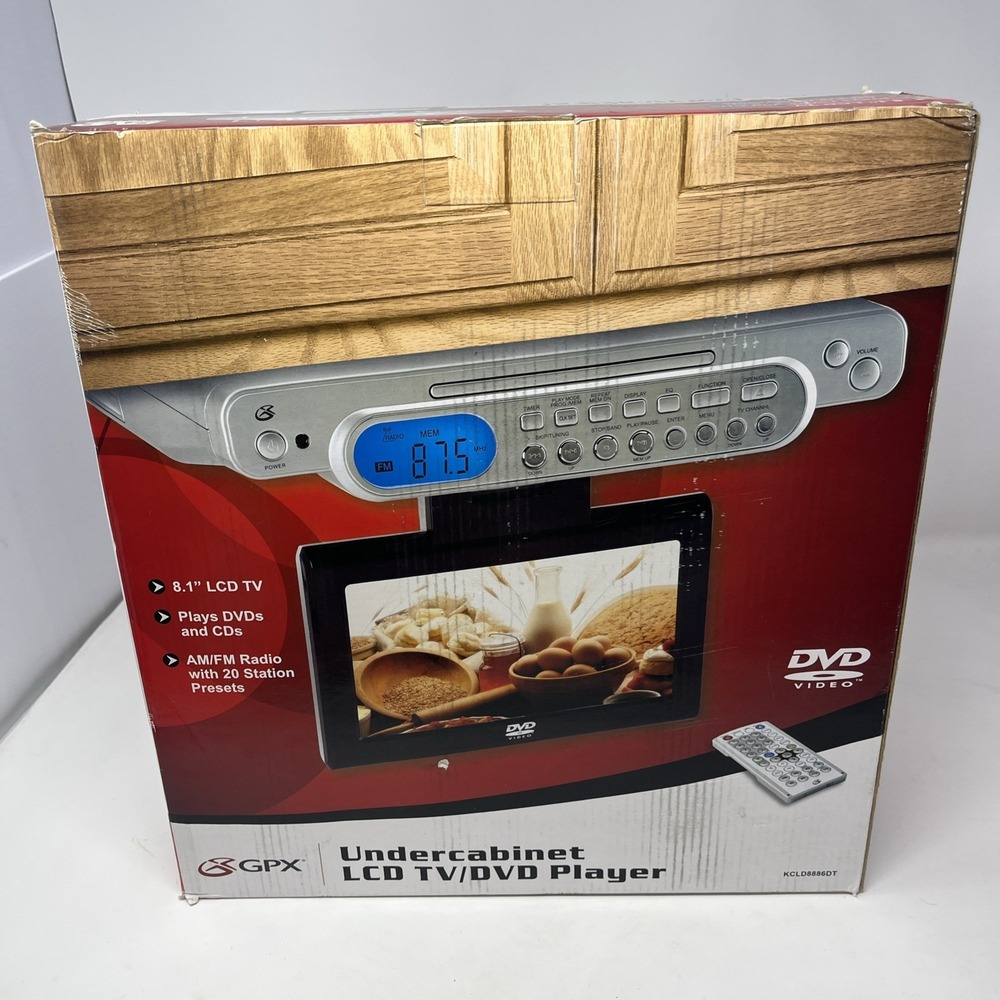 GPX KCLD8886DT 8.1 inch Under Cabinet LCD TV DVD Player AM/FM Radio New Open Box